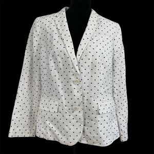 NWT Talbots Linen Polka Dot Blazer White Navy Classic Preppy Jacket